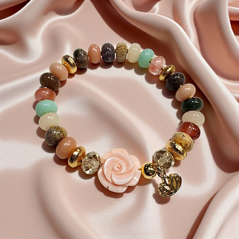 SALE!! Opal Smooth Bead and Rosette Bracelet